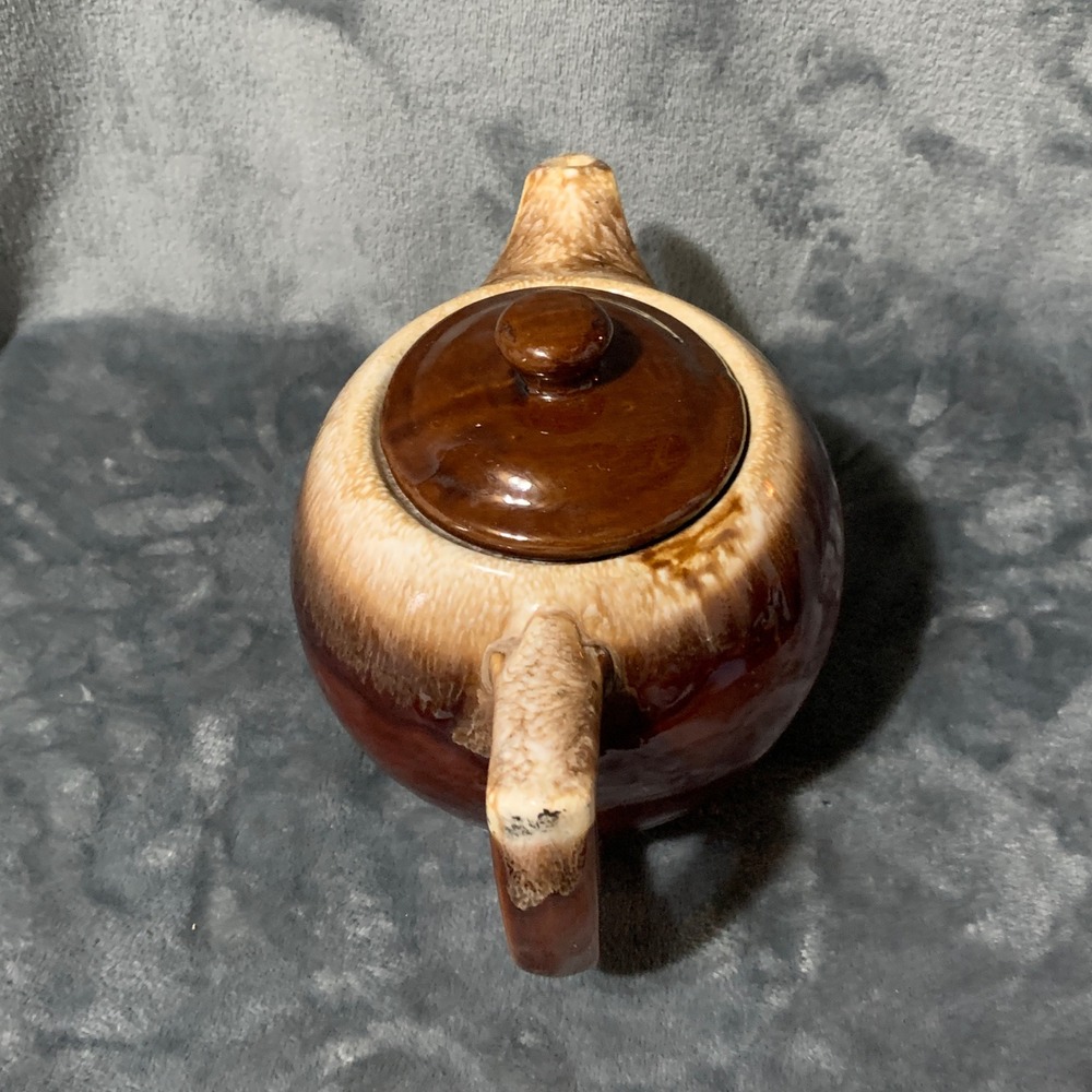 McCoy Vintage Teapot MCM Brown Cream Drip Glaze Ceramic Cottagecore RusticEUC - Picture 10 of 16